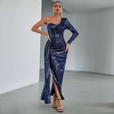 One-Shoulder Hollow Out Cutout Kleid Taille Trimmen Quaste Pailletten Kleid Party Abendkleid